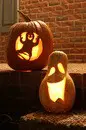 Photograph of a pumpkin and a gourd we carved.