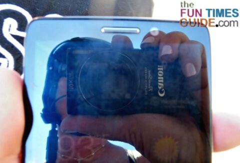 Using the Canon Powershot Elph to take a picture of the weather report on my smartphone. 